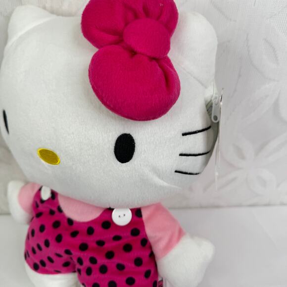 Sanrio Hello Kitty 16" Inch Plush Backpack Pink Jumper With Black Polka Dots NWT - Picture 2 of 4